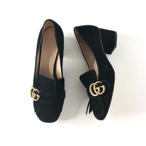 Gucci Shoes - Gucci Marmont Fringe Suede Platform Loafer Pumps 37.5
